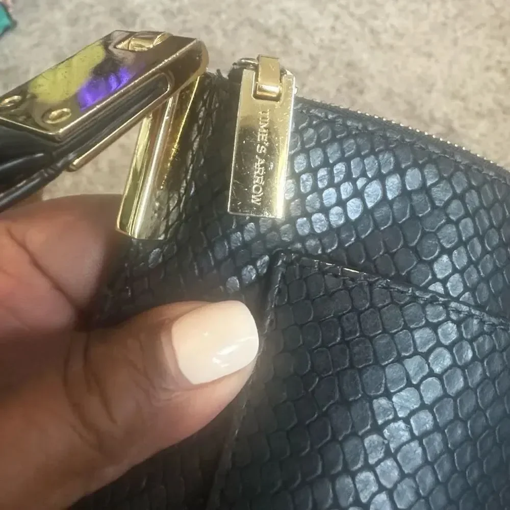 Times Arrow Black Leather Wrislet/Clutch Bag